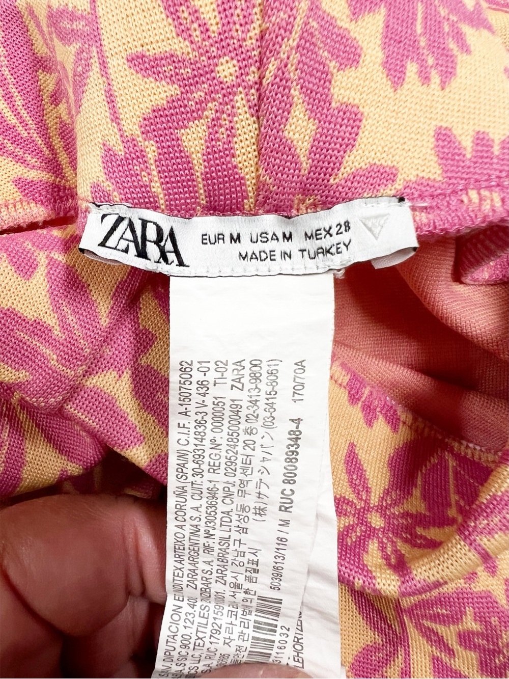 Zara Womens Orange and Pink Floral Retro Print Flared Jacquard Knit Leggings - Picture 5 of 8